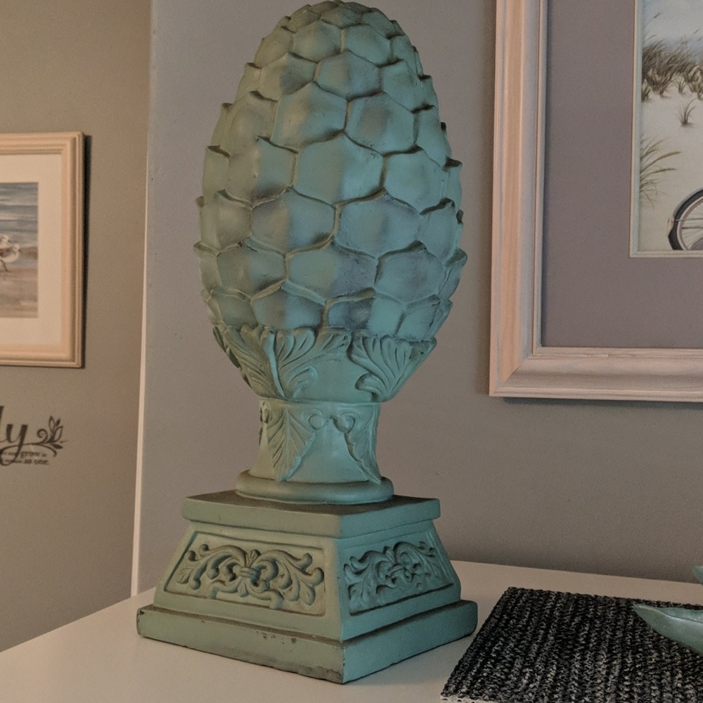Decorative Pinecone Finial Sculpture in Aqua